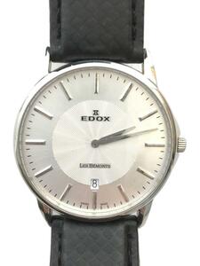 EDOX◆クォーツ腕時計/アナログ/フェイクレザー/SLV/BLK/SS/56001