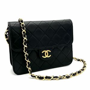 1円 美品 CHANEL シャネル ミニ マトラッセ ココマーク プッシュロック ラムスキン チェーン ショルダー バッグ D1237N