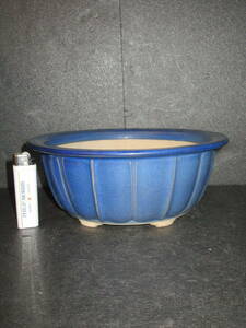 【盆栽用具】古い陶器製　円式　盆栽鉢　蘭鉢　植木鉢　(幅最大２３．５ｃｍ)　(高さ９ｃｍ)　