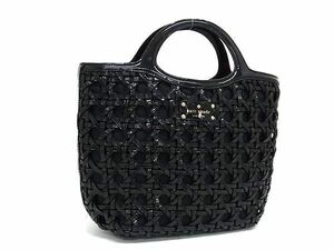 1円 ■美品■ kate spade ケイトスペード PXRU2625 パテントレザー 編み込み ハンドバッグ トートバッグ レディース ブラック系 AW6837