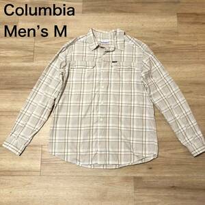 【送料無料】Columbia 長袖シャツ 白カーキチェック柄　メンズMサイズ　コロンビアアウトドア登山