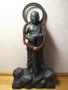 跋陀波羅　菩薩像　お風呂の神様　柘植製　光黒色仕上仏壇仏具仏像　風水高さ約２６．５ｃｍ幅約１３．５ｃｍ奥行約７．６ｃｍ