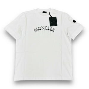 新品 XLサイズ MONCLER ウォーターペイント ロゴ ダブルエッジ Tシャツ ホワイト モンクレール