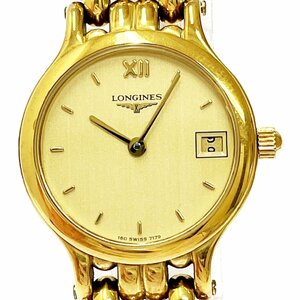 【1円スタート】【訳あり品】LONGINES ロンジン フラッグシップ GP ゴールド文字盤 クオーツ レディース腕時計 266587