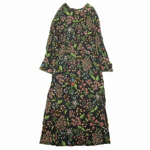 18SS シエール イエナ chere IENA 花柄 ワンピース 長袖 ロング マキシ丈 フラワー 総柄 クルーネック バックリボン カットソー 38 BLM4