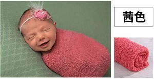 新生児 赤ちゃん ニューボーンフォト ベビーラップ モスリン スワドル お包み おくるみ 45x155cm 茜 赤 ピュア レッド