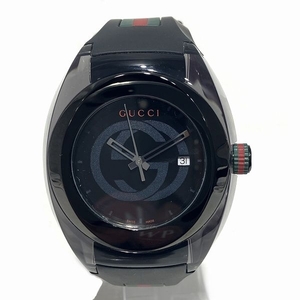グッチ シンク 137.1 クォーツ ブラック文字盤 時計 腕時計 メンズ 美品☆0202