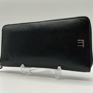 現行美品 定価11万 dunhill 長財布 カドガン ラウンドファスナー ロゴプリント ブラック ダンヒル レザー 黒 ウォレット メンズ ビジネス