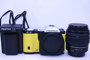 ★良品★PENTAX ペンタックス K-01 イエロー SMC PENTAX 18-55mm F3.5-5.6 AL デジタルカメラレンズセット シャッター回数2,589回 C-0018