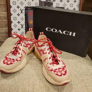 COACH　派手　ピンク　総柄　スニーカー　厚底　紐靴　パンプス　サンダル