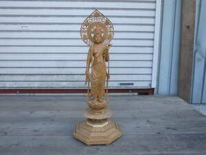 【A30314】仏教美術 観音菩薩立像 仏像 蓮上観音菩薩立像 高さ70cm 木製 骨董 古美術品