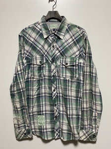 ビッグシルエット☆LRG チェック 長袖シャツ M 実寸L-XL 緑 白 B系 大きいサイズ ワークシャツ