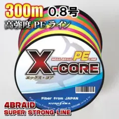 高強度PEラインX-CORE 0.8号15lb 300m巻き！5色マルチカラー