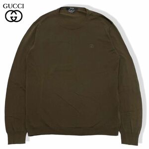 正規品 GUCCI グッチ 長袖コットン L/S GG LOGO T-shirt ワンポイント GGロゴ 長袖 Tシャツ カットソー ロンT M ブラウン イタリア製