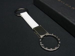 1円 ■美品■ BVLGARI ブルガリブルガリ レザー キーホルダー ストラップ キーリング メンズ レディース ホワイト系×シルバー系 BJ1620