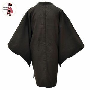 1円 羽織 紬 正絹 男物 茶色 三つ紋 身丈89cm 同梱可 【kimonomtfuji】 5nfuji44222