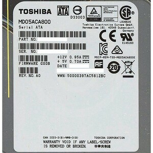 【中古】TOSHIBA製HDD MD05ACA800 8TB SATA600 7200 3000～4000時間以内 [管理:1050008404]
