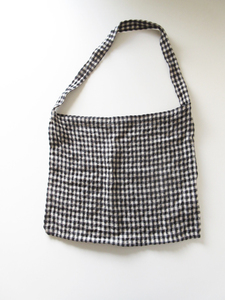 ICHI Antiquite’s / イチアンティークス Cotton wool gingham check one shoulder bag BLACK / ワンショルダーバッグ