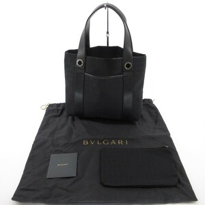 送料無料 超美品 ブルガリ BVLGARI ハンドバッグ トートバッグ ロゴマニア ポーチ付き キャンバス 黒 レディース