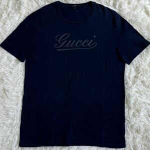 極美品 グッチ【大人気デザイン】 GUCCI 半袖 tシャツ カットソー トップス 筆記体 ビックロゴ メンズ ネイビー サイズL