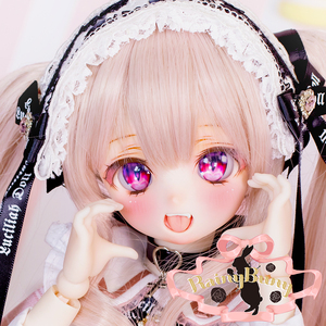 【RAINYBUNNY】DDH28 セミホワイト肌ヘッド＋レジンアイ＋ウィッグ＋クマカチューシャ レジン盛り(４点セット) ドールフィドリーム MDD