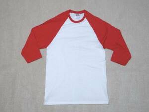 【送料無料】1 新品 anvil アンビル ラグラン 7分袖 Tシャツ Tee 無地 ベースボールシャツ コットン100％ 白×赤 S