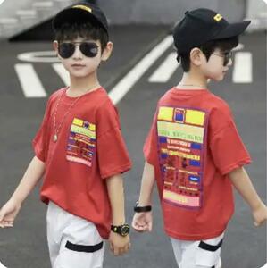 韓国子ども服　ボーイズ　男の子　150 赤　黒　セットアップ　２枚組