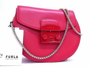 1円 ■新品■未使用■ FURLA フルラ メトロポリス レザー チェーン クロスボディ ショルダーバッグ ポシェット レッド系 BE1242