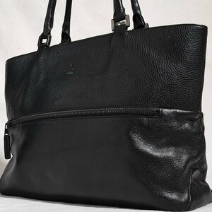 美品 希少 ランバン トートバッグ 本革 シボ革 シュリンクレザー LANVIN 黒 ビジネス ブリーフケース メンズ 大容量 仕事 A4可 肩掛け可 鞄