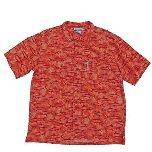 コロンビア フィッシュプリント 半袖 魚総柄シャツFM7084NWT Columbia Sportswear Orange Bonefish Batik Button Up Shirt L Short Sleeve