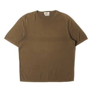 HERMES エルメス Tシャツ サイズ:M / 90s Hロゴ ジャガード ハイゲージ コットン ニット Tシャツ ライトブラウン イタリア製