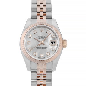 ロレックス デイトジャスト 10Pダイヤ　 179171NG ホワイトシェル ランダム番 中古 レディース 腕時計