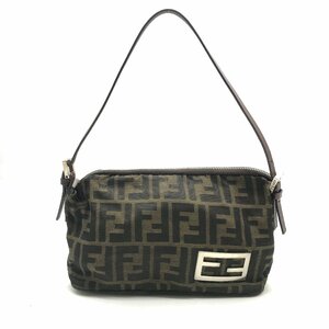 1円 良品 FENDI フェンディ ズッカ FFロゴ金具 キャンバス レザー ワンショルダー バッグ a3430