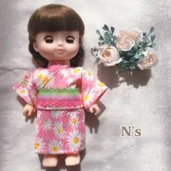 ソラン♡メルちゃん 浴衣　ピンクマーガレット浴衣