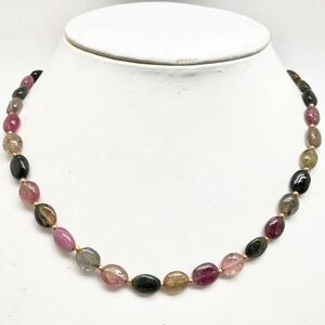 「K18マルチカラートルマリンネックレス」a◎重量約20.5g 約42cm tourmaline jewelry green pink 飾り珠 18金 parts DE0