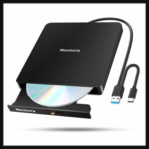 【開封のみ】Nex mora★【2024革新型・高速USB3.0対応】 CD DVDドライブ 外付け 静音 DVDプレーヤー 外付けDVDドライブ USB3.0＆Type-c