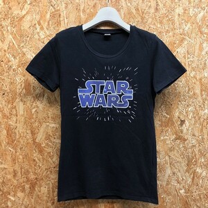 スターウォーズ STAR WARS Tシャツ ラウンドネック ロゴプリント カットソー ボックスカット 半袖 綿100% L ブラック 黒 レディース