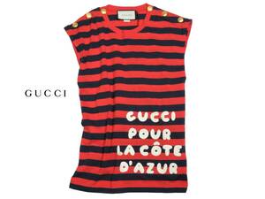 未使用 GUCCI グッチ 金ボタン チュニック ロゴ カットソー xs 