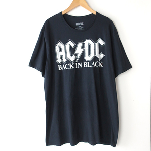 US輸入 AC/DC Tシャツ BACK IN BKACK ビンテージ風ロゴプリント ブラック(2XL)　音楽系