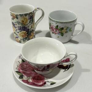 【中古品】Summer River/サマーリバー カップ&ソーサー NARUMI/Heritage マグカップ2点 花柄 薔薇 食器