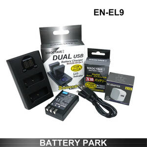 Nikon EN-EL9 / EN-EL9a / EN-EL9e 互換バッテリーと互換充電器 MH-23 2.1A高速ACアダプター付 D40 D40X D60 D3000 D5000 D-Series