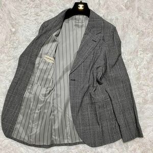 美品/XLサイズ相当 エンポリオアルマーニ EMPORIO ARMANI テーラード ジャケット グレンチェック ストライプ 50 大きいグレー ウール 灰色