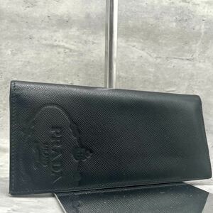 1円〜【極美品】プラダ PRADA 長財布 折り財布 サフィアーノ レザー ブラック 黒 メンズ 2MV836 エンボス加工 カード入れ 小銭入れ