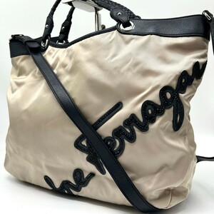 A4◎◆極美品◆現行品 サルヴァトーレフェラガモ FERRAGAMO トートバッグ ハンドバッグ 2way ビジネス メンズ ロゴ ナイロン レザー 本革