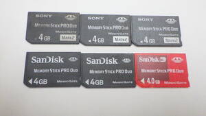 SONY　SanDisk　 MEMORY STICK PRO Duo　4GB　6枚セット　中古動作品　