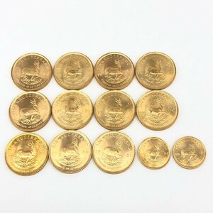 K22　南アフリカ共和国　クルーガーランド金貨　1/4oz　1/10oz　13枚まとめ　総重100.0g【CDAX6031】