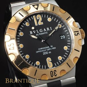 ◆YGベゼル◆ BVLGARI ブルガリ ディアゴノスクーバー YG/SS/ラバー SD38SG 自動巻き 回転ベゼル Dバックル メンズ 腕時計 「23744」