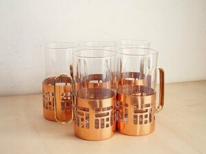 バッカス 純銅製 ビアージョッキセット　BACCHUS　ガラス　ガラスコップ　ビールジョッキ―　銅ハカマ　酒器　食器　H40