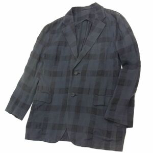 定価10万 春物◇ISSEY MIYAKE リネン(麻)混紡 サッカー地 2B テーラードジャケット チェック柄 イッセイミヤケ メンズ