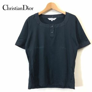 G42-F-S◆ Christian Dior sports クリスチャンディオールスポーツ 半袖ヘンリーネックTシャツ カットソー◆M 綿 黒 古着 レディース 春夏